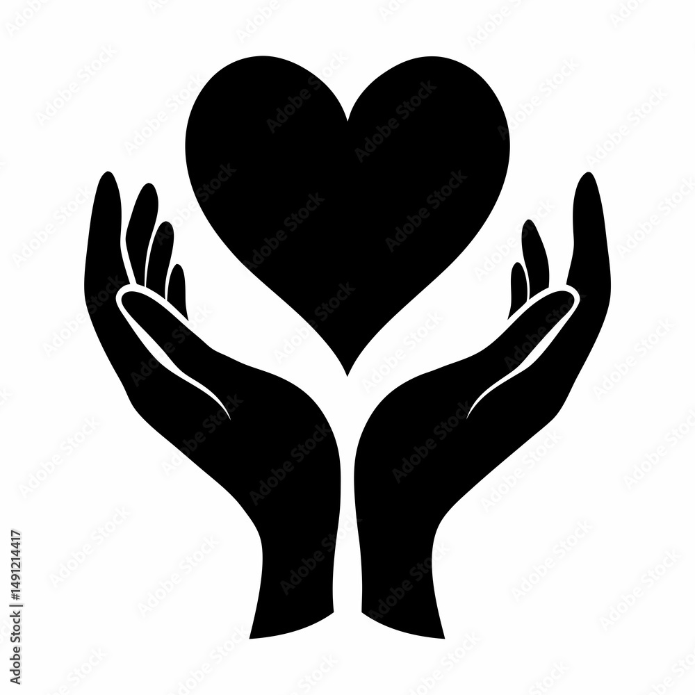 Two hands gently cradle a heart. Two hands gently cradle a heart.