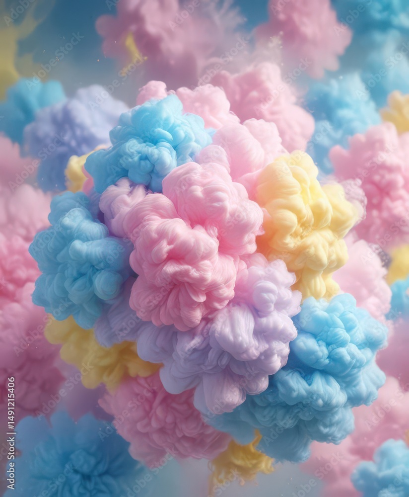Obraz premium Fuzzy pink, blue, yellow blend; abstract cotton candy texture , gradient, texture