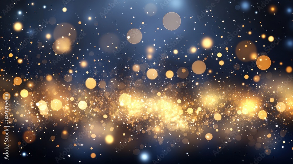 Glowing Golden Particles with Blurred Bokeh Effect on Dark Background Glowing Golden Particles with Blurred Bokeh Effect on Dark Background