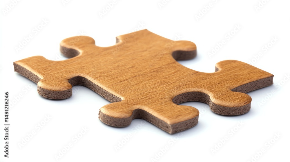 Fototapeta premium A single, brightly colored jigsaw puzzle piece lies alone on a white surface.