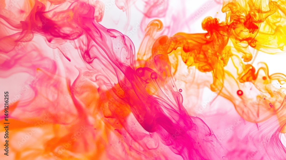 Obraz premium Colorful Swirls of Pink, Orange, and Yellow Ink in Water Abstract Art