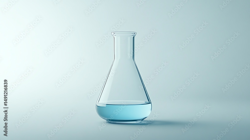 A clear laboratory beaker filled with liquid sits on a sterile white surface. A clear laboratory beaker filled with liquid sits on a sterile white surface.