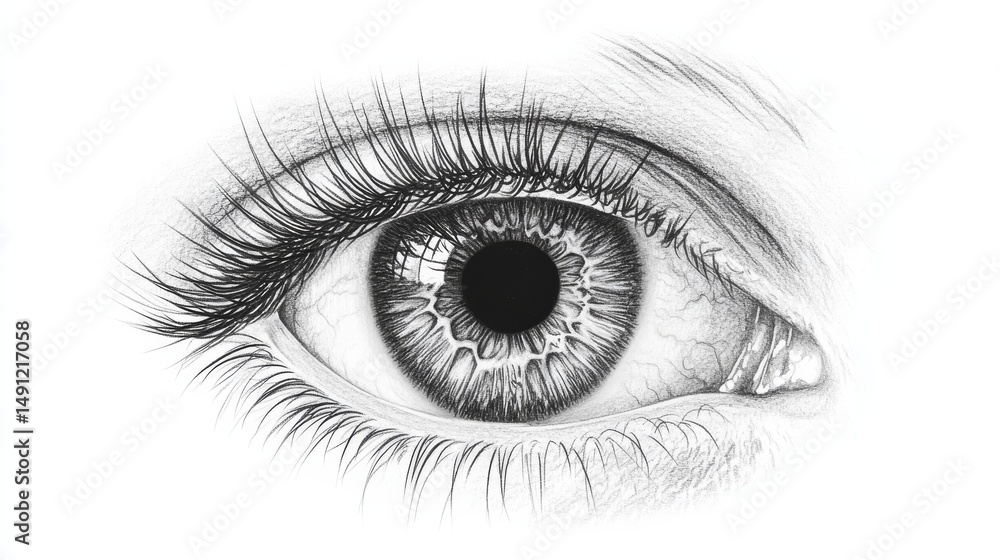 Obraz premium A detailed sketch of a mature male eye, symbolizing focus, perception, wisdom, intensity, and observation, is presented in ‘Intense Gaze: A Close-Up Male Eye Sketch