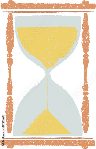 Vector illustration of an hourglass on white background. Classic symbol of time, transience, and patience. Perfect for time management, deadlines, life cycles, and philosophical concepts.