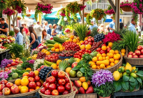 Vibrant seasonal fruit market display