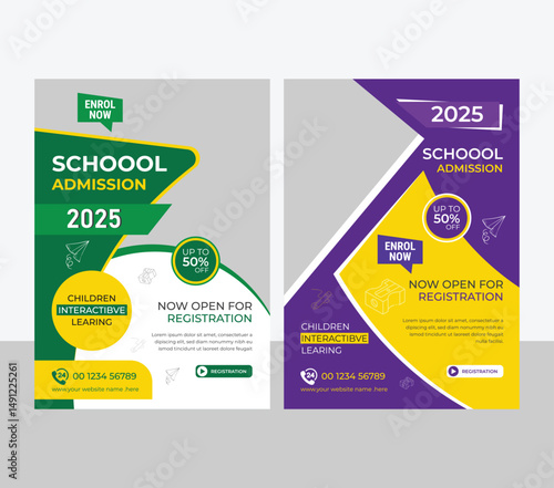 Flyer brochure cover template for Kids back to school education admission layout design, school promotion web banner template