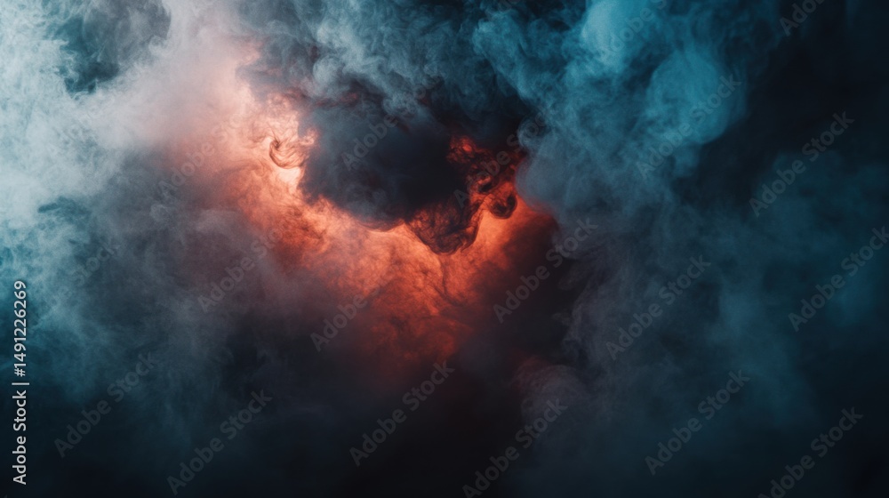 Abstract Smoke Clouds with Red and Blue Light Effects in Dark Background Abstract Smoke Clouds with Red and Blue Light Effects in Dark Background