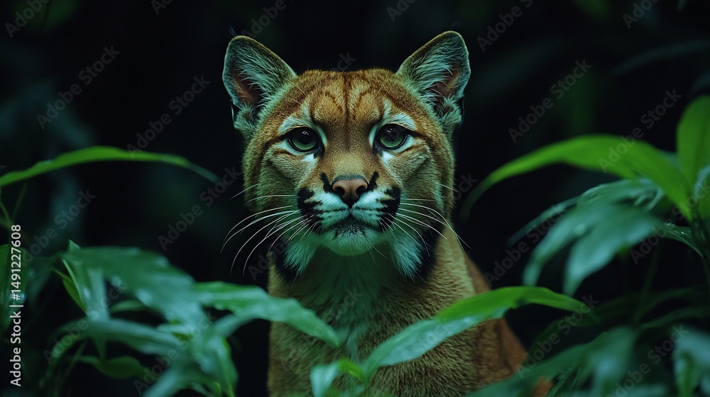 Fototapeta premium Wild cat in jungle foliage