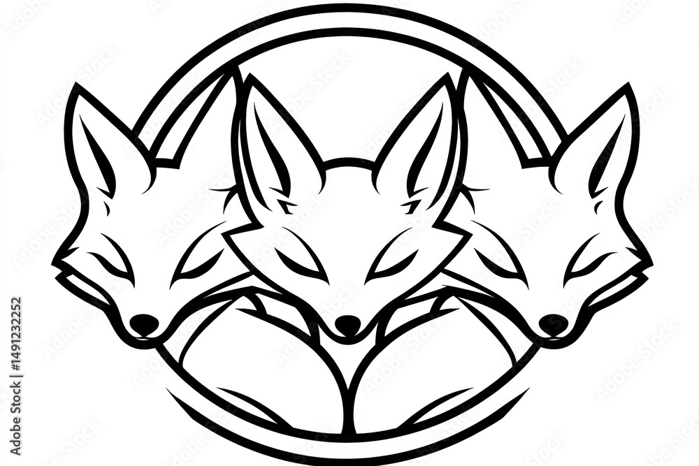 Three foxes grouped in a circular design. Three foxes grouped in a circular design.