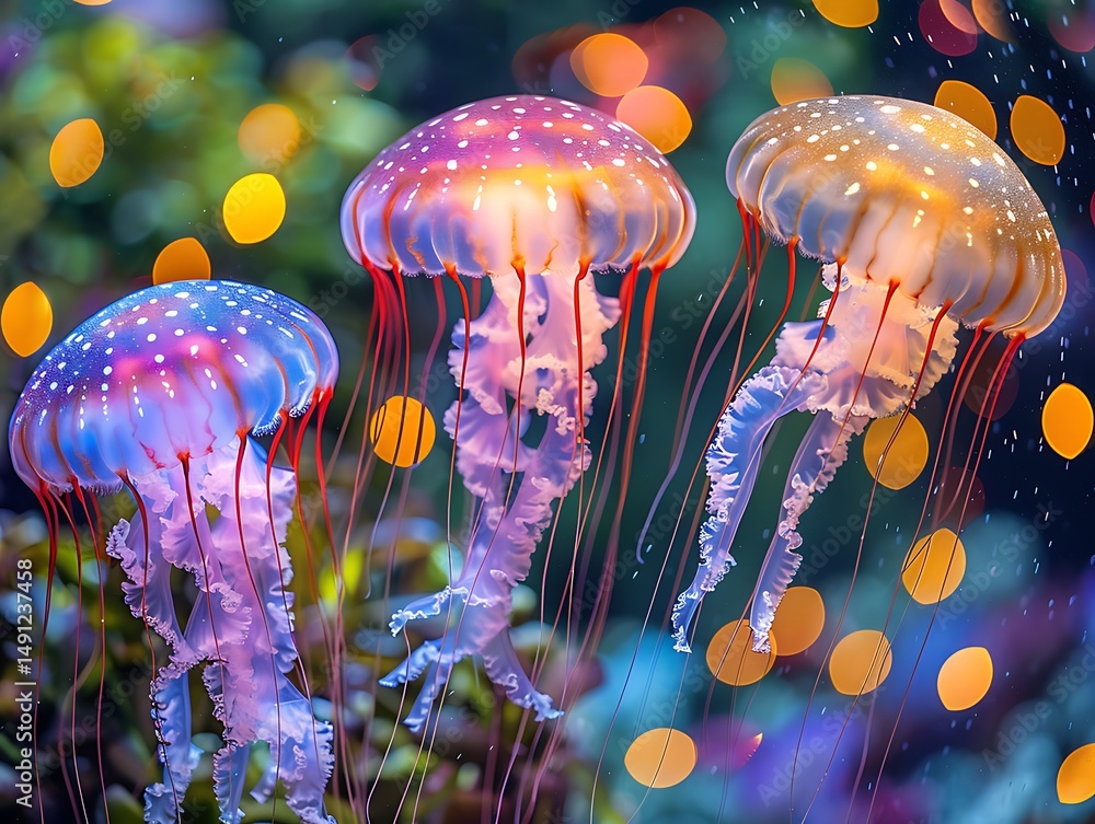 Vibrant jellyfish in an aquarium Vibrant jellyfish in an aquarium