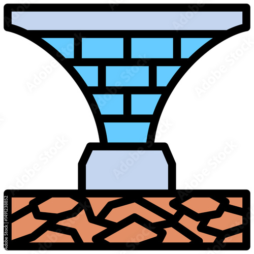 Abutment Wall mini illustration outline color icon, use for civil engineering, industry, construction UI, UX kit, app and web development, digital or print.