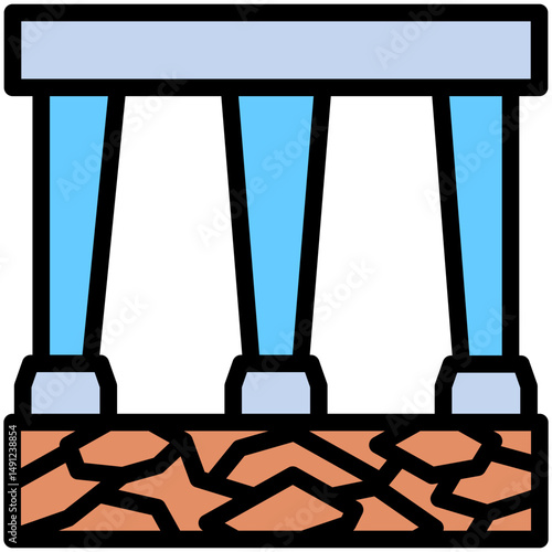 Abutment mini illustration outline color icon, use for civil engineering, industry, construction UI, UX kit, app and web development, digital or print.