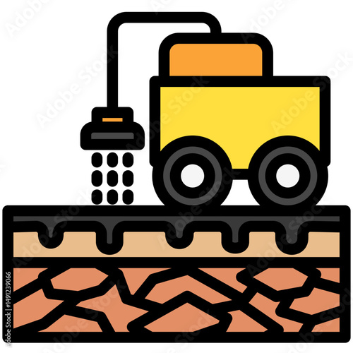 Emulsion bitumen mini illustration outline color icon, use for civil engineering, industry, construction UI, UX kit, app and web development, digital or print.