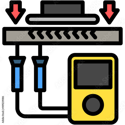Crack Tester mini illustration outline color icon, use for civil engineering, industry, construction UI, UX kit, app and web development, digital or print.