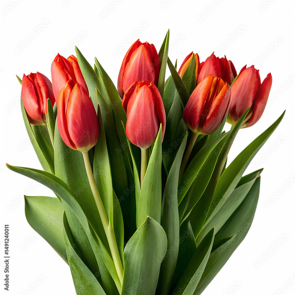 Obraz premium Vibrant Red Tulips Bouquet Isolated on White Background
