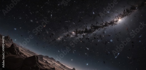 Myriad stars scattered across inky black, distant galaxies hinted,  open cluster,  sky,  night