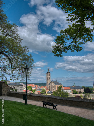 Peaceful Park View of St. James Church in Kutná Hora, Czech Republic. Photo was taken 09.05.2025