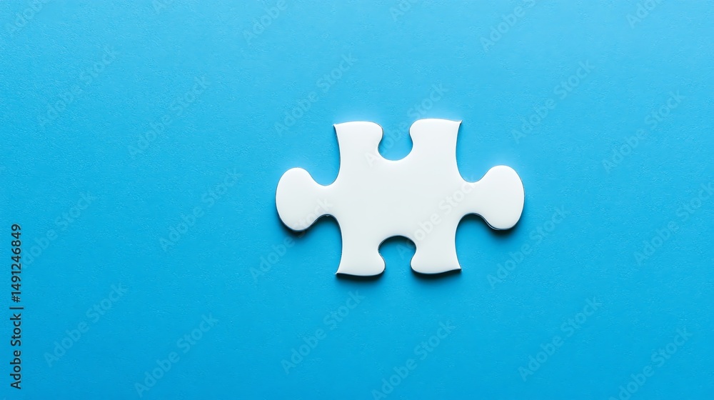 Obraz premium A single, glossy blue puzzle piece rests on a solid blue background.