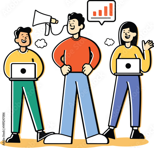 Collaborative marketing strategies drive business growth and achieve online success marketing vector illustration