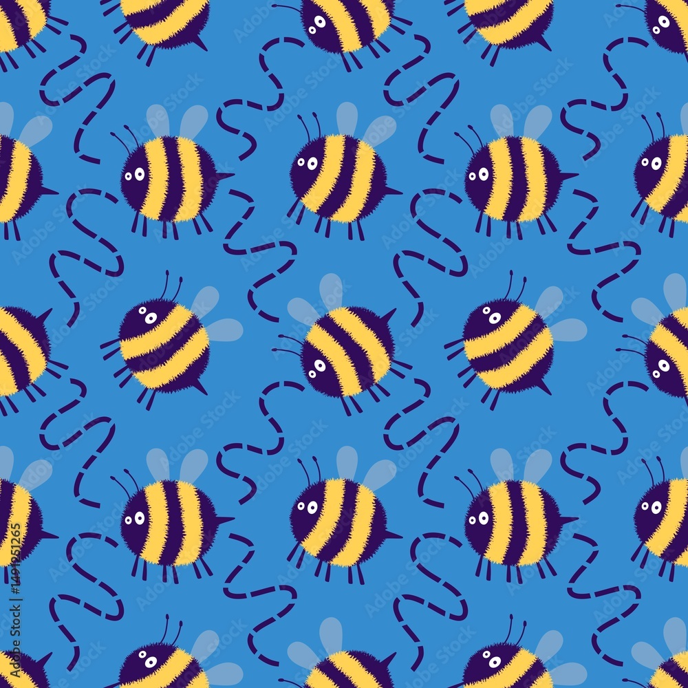Naklejka premium Kids seamless bee pattern for fabrics and packaging and gifts and cards and linens and wrapping paper