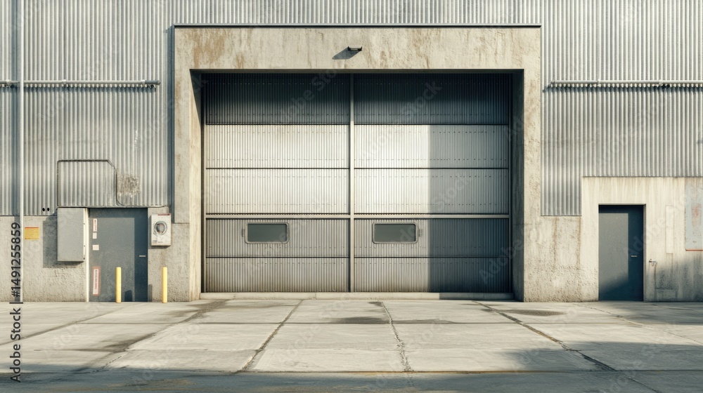Fototapeta premium Large industrial metal door and concrete wall exterior