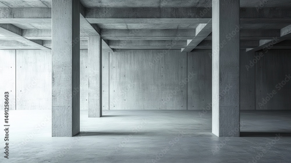 Obraz premium Empty Industrial Space with Concrete Columns and Smooth Floor