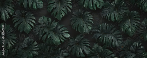 Intricate dark green and black tropical leaf pattern, abstract design , dark green, lush