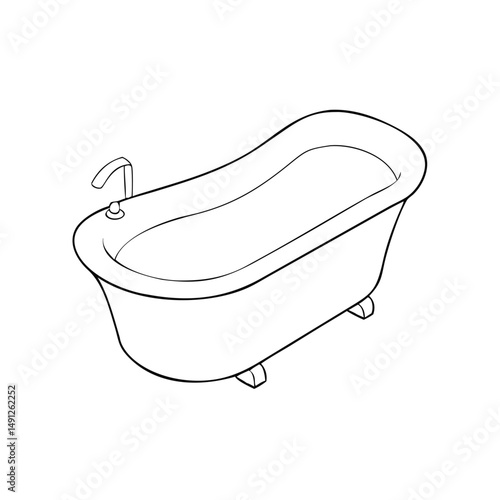 Icon of a bathtub in isometrics in a minimalist design with a modern and elegant form on a white background