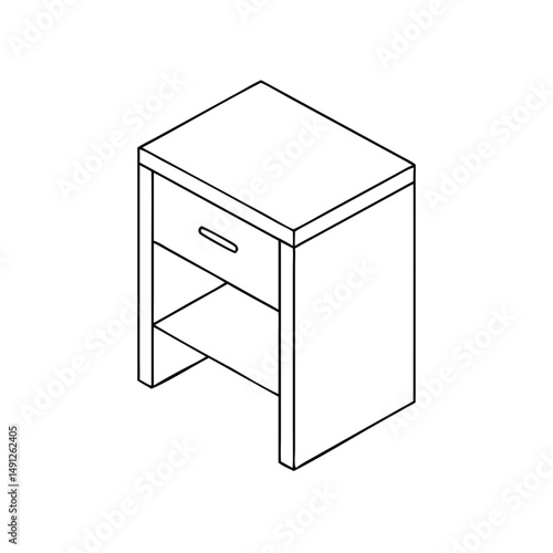 Icon of a nightstand in isometrics in a minimalist design showcasing a practical and stylish bedside furniture piece on a white background
