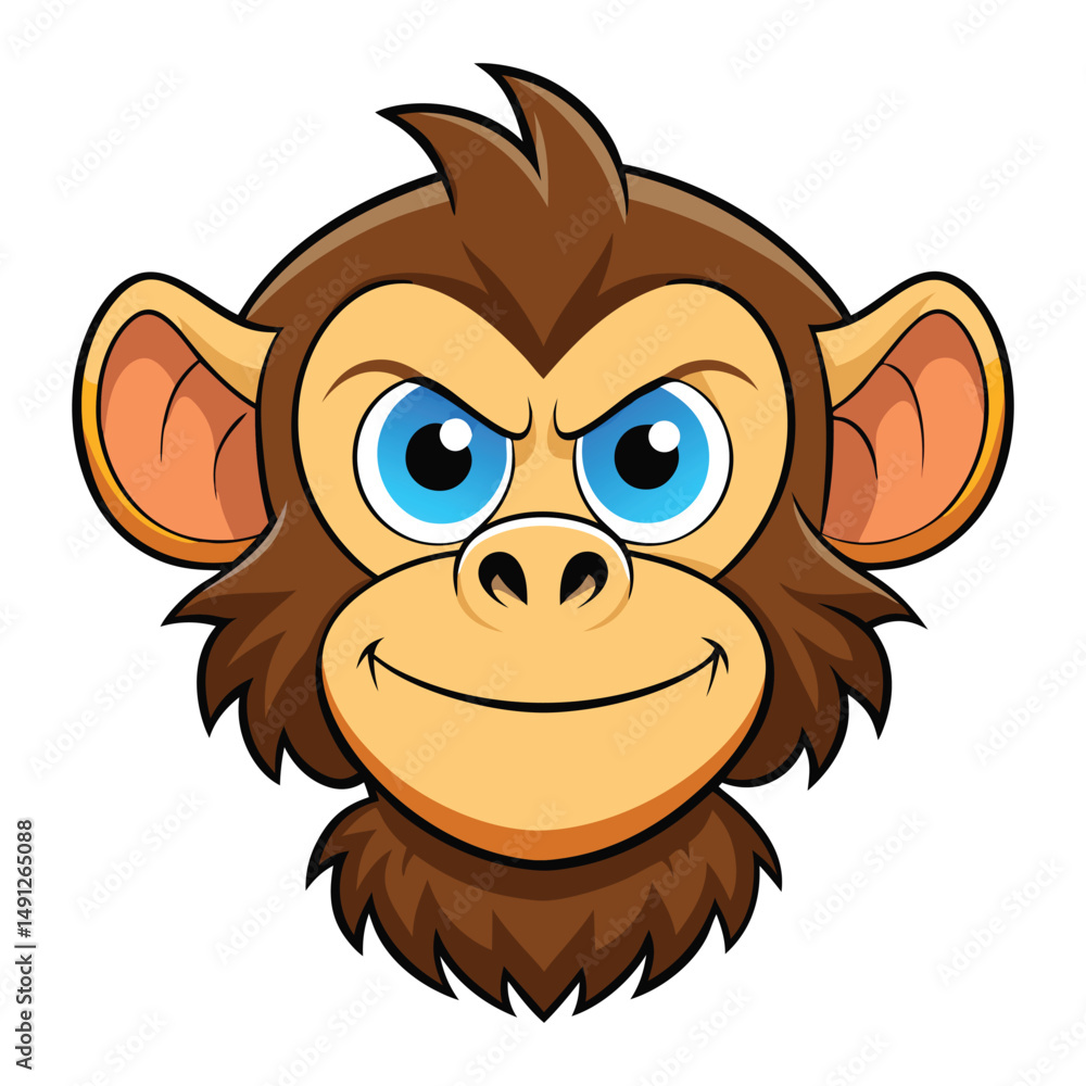 Obraz premium Cartoon Chimpanzee Head Illustration Cute, Angry, Funny Monkey Face