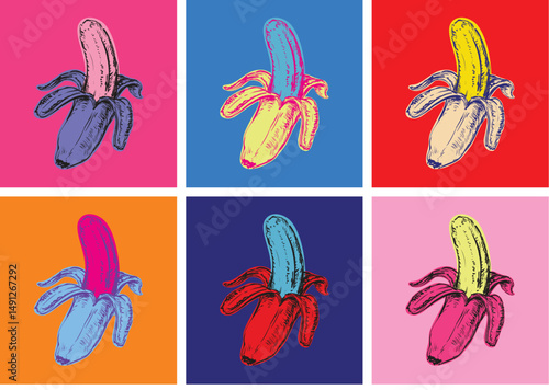 Set Bananas Vector Illustration Pop Art Style
