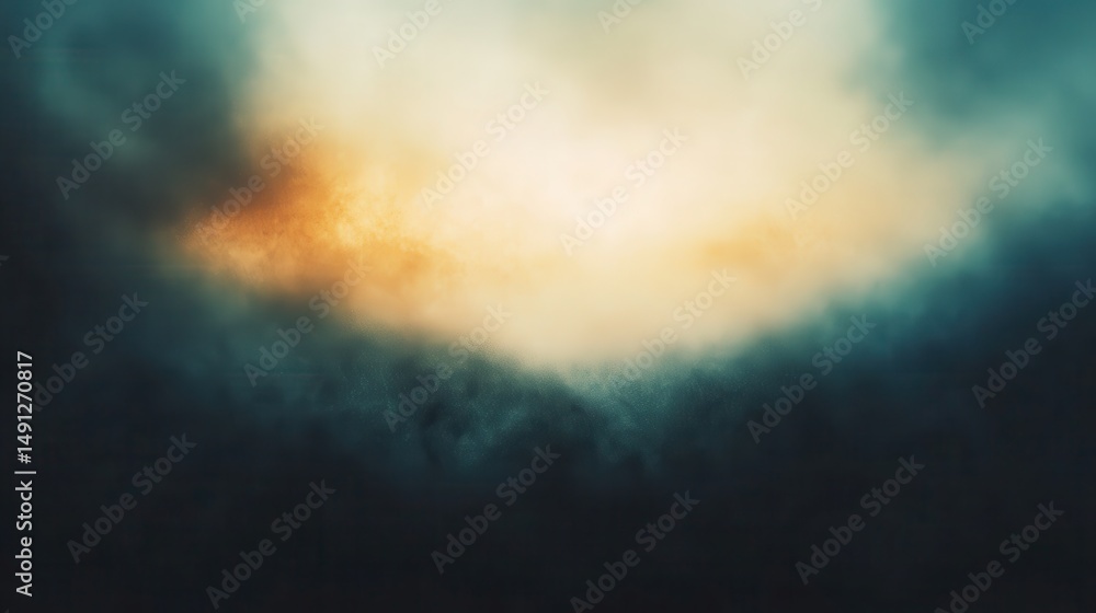 Naklejka premium Ethereal Clouds with Orange Light Breaking Through Dark Atmosphere