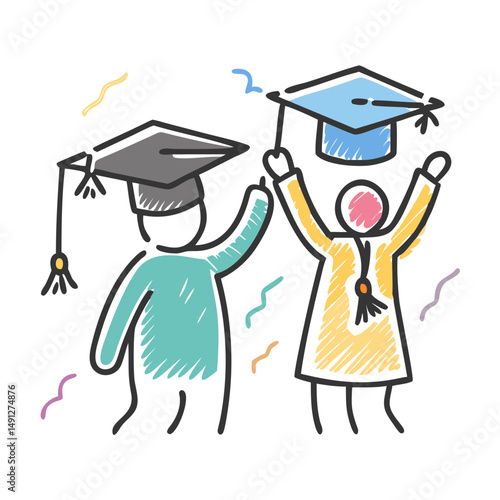 Joyful graduates tossing caps in the air, celebrating academic success