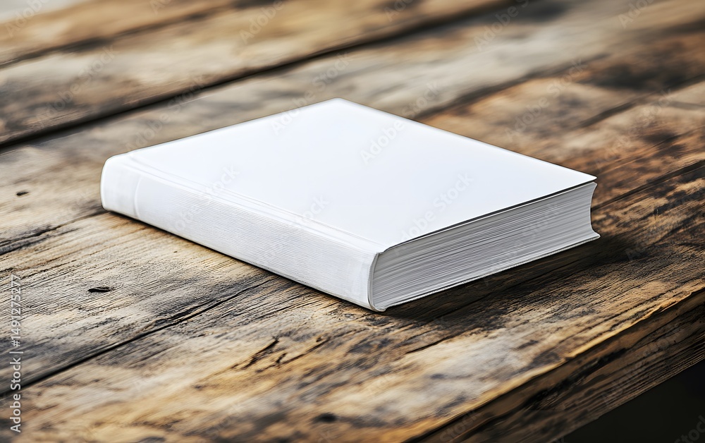 Fototapeta premium Blank White Book Mockup on Rustic Wooden Table