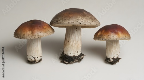 Three Brown Cap Mushrooms Forest Fungi Autumn Harvest