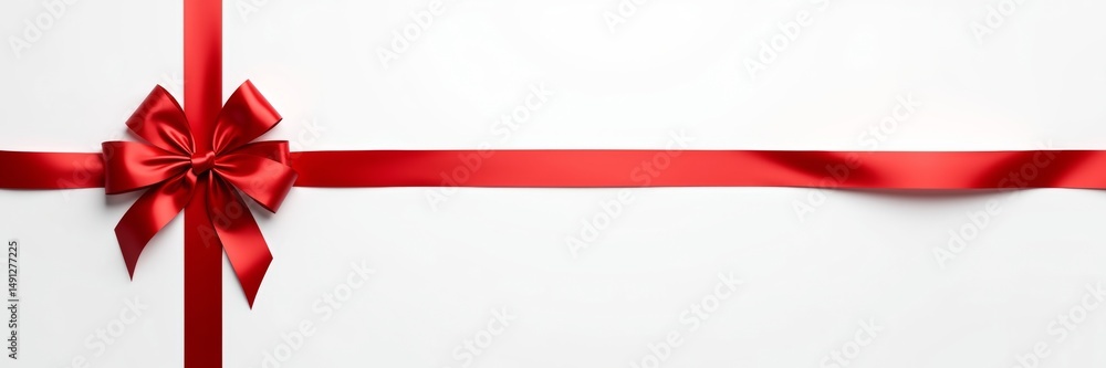 Elegant minimalist red satin ribbon bow on a white background with glossy finish and silky texture Elegant minimalist red satin ribbon bow on a white background with glossy finish and silky texture