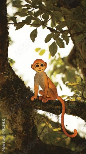 Playful Primate in Lush Foliage