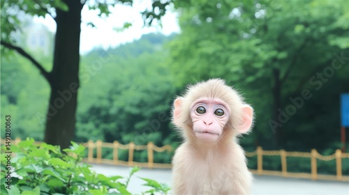 Young Macaque Monkey in a Park Setting