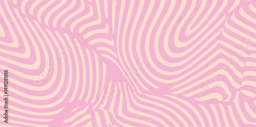 Abstract vector illustration with wavy pink and cream lines, created in trendy Y2K and dopamine decor style, giving vibrant, hypnotic, and playful modern vibes; perfect for backgrounds and design.