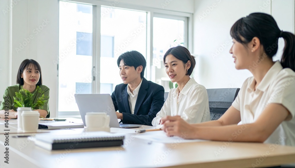スタートアップの企画会議に集まる社員たち スタートアップの企画会議に集まる社員たち