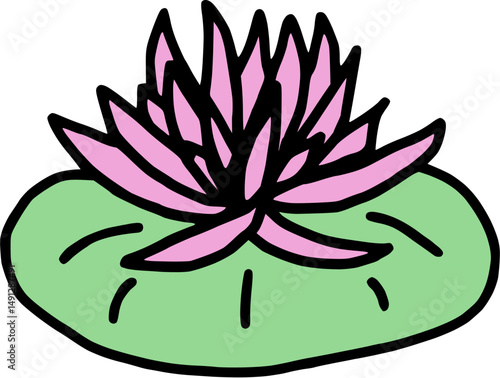 cartoon waterlily vector drawing with black outline