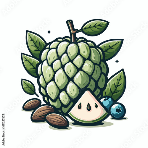 fruit, tropical, healthy, food, organic, fresh, sweet, nature, background, green, delicious, vegetarian, ripe, freshness, vitamin, diet, exotic, juicy, tasty, custard, custard apple, nutrition, agricu