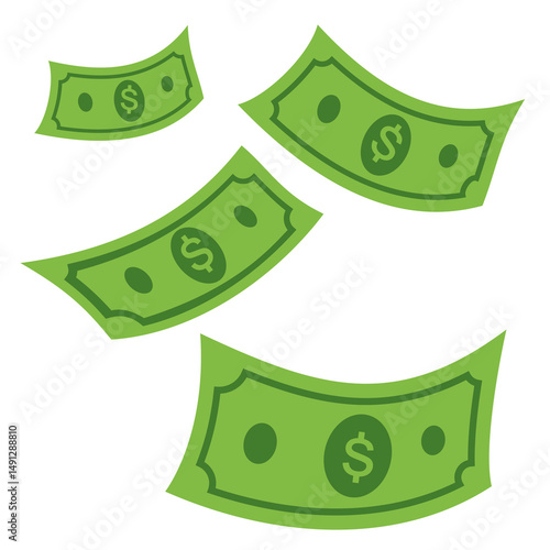 Vibrant EPS Vector Graphic: Cascading Green Banknotes Representing Money Rain, Investment Profit, and Prosperity for Diverse Financial & Business Concepts, Isolated on White