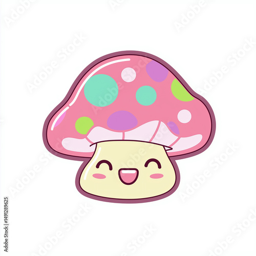 Wallpaper Mural Whimsical Kawaii Pink Mushroom Character - Playful Vector Art with Cute Smiling Face for Mushroom Lovers Torontodigital.ca