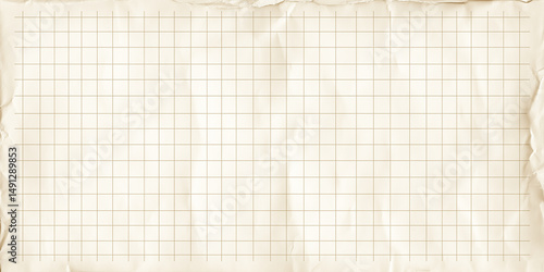 Old beige graph paper background with crumpled edges