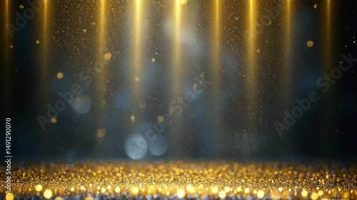 Sparkling golden lights over a bokeh dark blue background