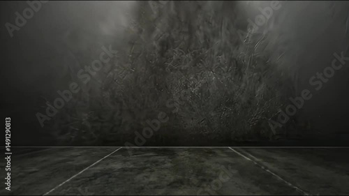Spotlight illuminates textured dark room