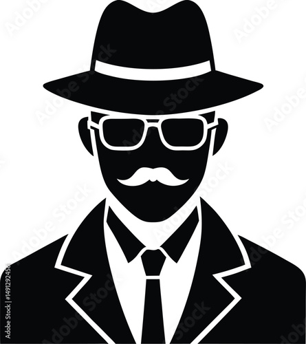 detective icon with hat glasses and mustache vector art.