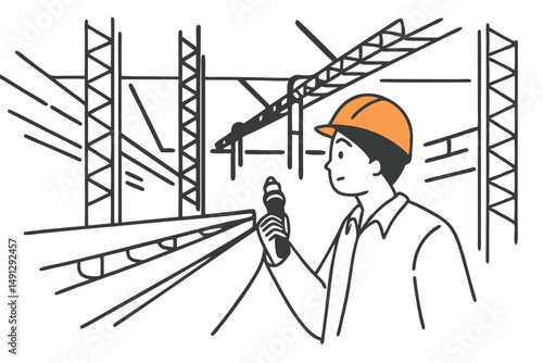 Professional railway engineer checking train tracks, transportation infrastructure inspection