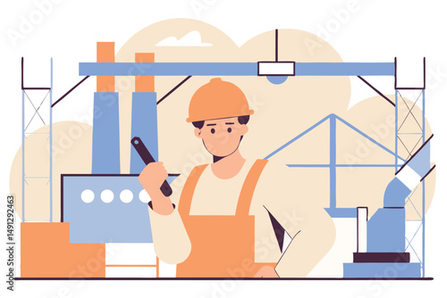 Factory employee operating machinery, construction or warehouse worker, minimalist design